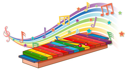 Xylophone with melody symbols on rainbow wave