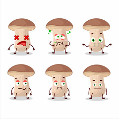 Brown cap boletus cartoon character with nope expression