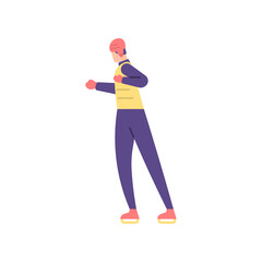 illustration of people wearing winter clothes and doing ice skating. jacket, beanie and trousers .activity in winter. flat cartoon style. vector design