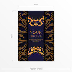 Stylish purple postcard design with luxurious Greek patterns. Vector invitation card with vintage ornament.