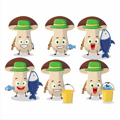 A fisherman porcini cartoon picture catch a big fish