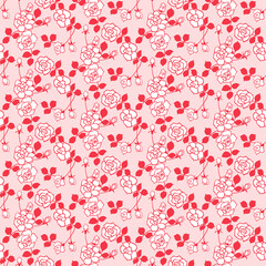 Japanese Red Rose Vine Vector Seamless Pattern