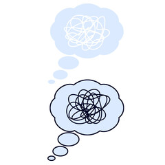 Bubble cloud tangled thinking. Comic book icon of conversation and thoughts. Confusion and emotion.