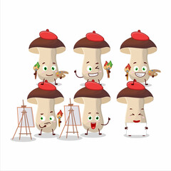 Artistic Artist of porcini cartoon character painting with a brush
