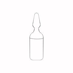 An outline jpeg illustration of a medical ampoule isolated on white background. Designed in black and white colors.