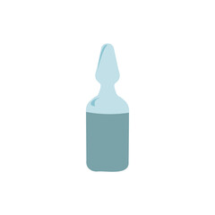 A vector illustration of a medical glass ampoule isolated on transparent background. Designed in light blue and blue colors.