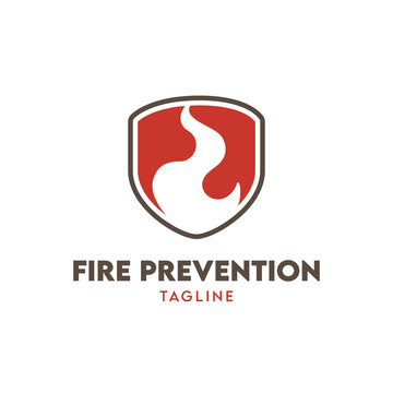 Fire shield logo, suitable for fire prevention logo or fire safety logo or fire guard department. Editable to change color and text