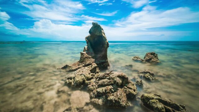 4k  paning cloud sky timelapse Rock beach with clear water sea "Koh Raham" ,Haad son beach,koh phangan island ,Suratthani ,thailand	