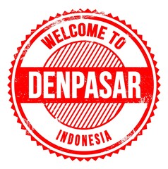 WELCOME TO DENPASAR - INDONESIA, words written on red stamp