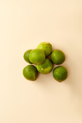 Lemon on beige pastel background. Topview, flatlay. Vegetable 
