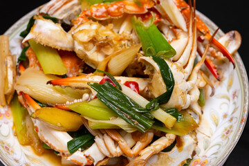 angle view fresh cooked portunids on a dish