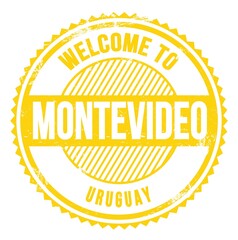 WELCOME TO MONTEVIDEO - URUGUAY, words written on yellow stamp