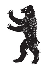 The heraldic terrible bear stands on the hind legs. Stylized graphics. Black and white drawing