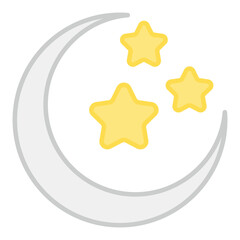 Moon with stars, icon of clear night in flat design