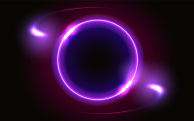Abstract fantastic background with neon glowing round frame and space portal into another dimension