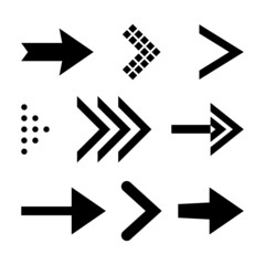 Icon Set of Flat Arrows. Isolated Black Arrow Icon Collection for Back and Next User Interface Icons. Different Shape Concept for Previous or Forward Minimal Web Buttons