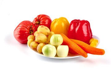 Ingredients for traditional goulash, isolated on white background.