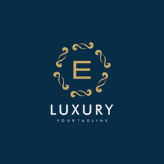 Letter E. Vintage badge or Logotype. Business sign, identity, label, hotel. Vector illustration