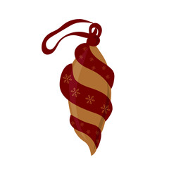 Christmas icicle toy. Beautiful decorations for Christmas tree. Holiday ornaments. Hand-drawn vector illustration in flat cartoon style.