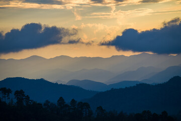 Picture view of mountain and rainforest at sunset, Nature Background