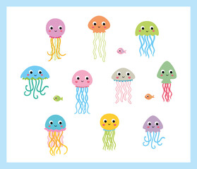 cute jellyfish cartoon vector set