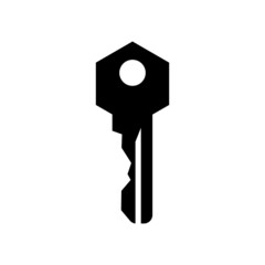 Silhouette of a metal key for an internal lock on a white background.