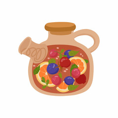 Christmas tea. Teapot with fruit and berry tea. Hand drawn