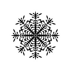 The silhouette of an ice snowflake of an unusual shape on a white background.