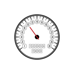 The icon of the speedometer of the car of old samples on a white background.