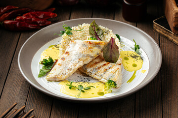 Gourmet pike perch fillet with couscous and bearnaise sauce