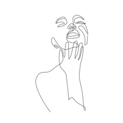 Abstract Line Art Woman Face. Woman Head One Line Drawing. Female Face Minimalist Simple Illustration for Print, Poster, banner, Wall Decor, Social Media. Vector EPS 10