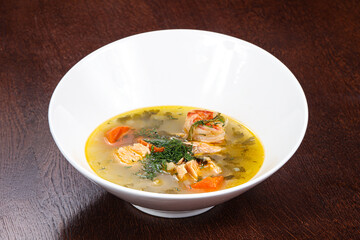 Fish soup with salmon and prawn