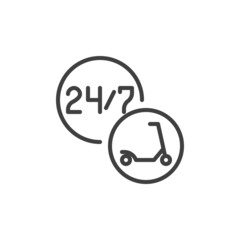24-hour scooter sharing service line icon
