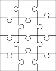 Puzzle vector illustration. Jigsaw puzzle. Board game. Black and white. White background. Line drawing.