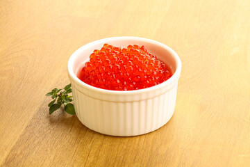 Red caviar in the bowl