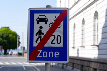 Traffic sign end of residential area. Photo taken August 14th, 2021, Bregenz, Austria.