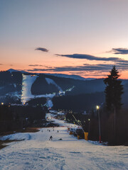 winter slope at sunset