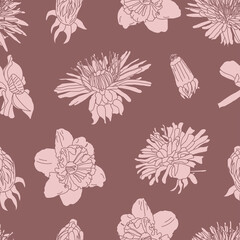 Big Bloom Vintage Line Art Seamless Floral Pattern