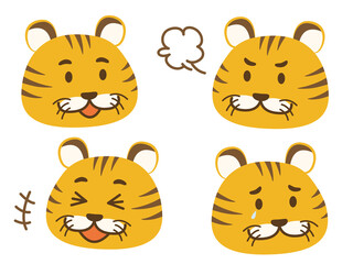 A set of expressions for a cute tiger character.