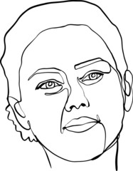 Minimalist portrait of woman's face. Continuous line vector illustration, black line on white background