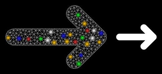 Glare mesh network move right with colorful bright dots. Constellation vector carcass created from move right pictogram. Sparkle carcass mesh move right, on a black backgound.