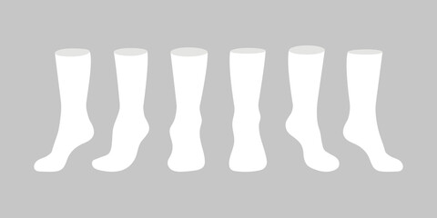 White socks template mockup flat style design vector illustration set isolated on white background. Long black socks with different angles mockups.