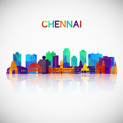 Chennai skyline silhouette in colorful geometric style. Symbol for your design. Vector illustration. - obrazy, fototapety, plakaty