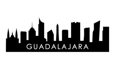 Guadalajara skyline silhouette. Black Guadalajara city design isolated on white background.