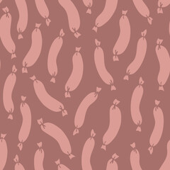 Vector seamless pattern with sausages. Design with silhouettes of sausages.