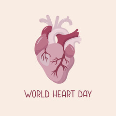 World Heart Day simple vector illustration isolated on  pastel  background.  Colorful heart organ with handwritten text