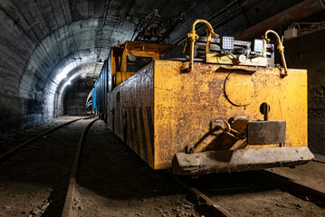Mine train close-up in the Cogne mine