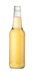 Beer bottles without labels and without caps isolated on white background. Top-down view