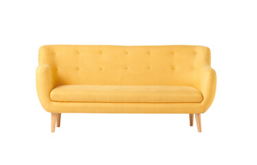 Yellow modern comfortable sofa in living room apartment with white wall.Furniture decorate design at home isolated on white .Di cut and clipping path