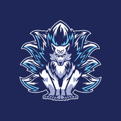 Obraz premium Nine Tailed Fox logo for gamer team mascot. Blue nine tails esport logo mascot